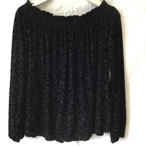 LOFT Black Velvet Flower Off Shoulder Top